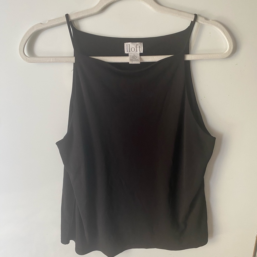 Ann Taylor Loft light cowl neck strappy blouse / black / size large petite